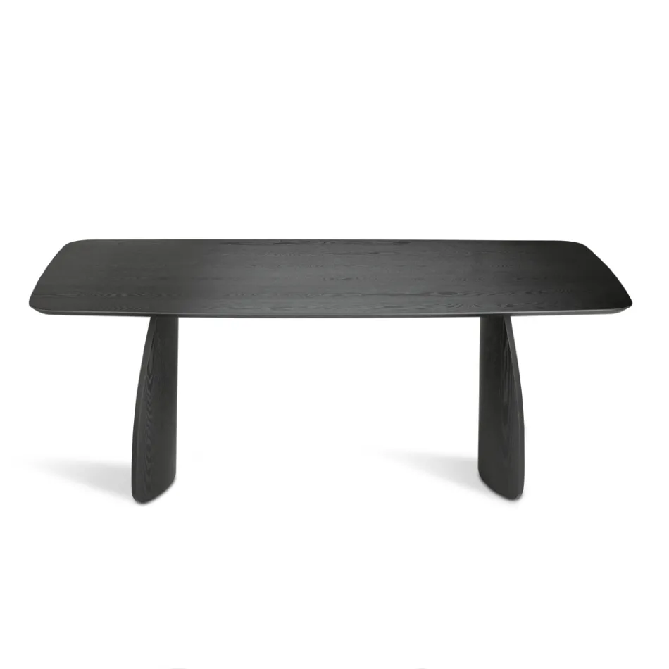 Mesa com efeito madeira e pés curvos, disponível em dois tamanhos e vários acabamentos - Argo Viadurini
