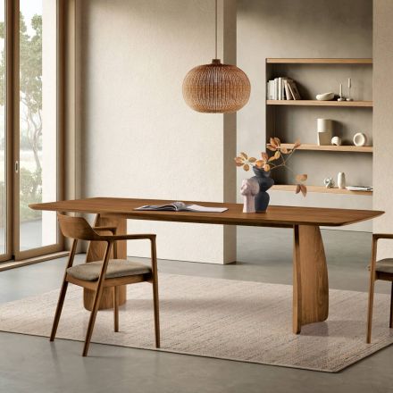 Mesa com efeito madeira e pés curvos, disponível em dois tamanhos e vários acabamentos - Argo Viadurini
