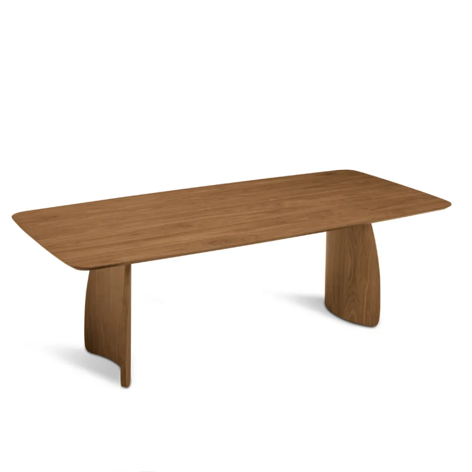 Mesa com efeito madeira e pés curvos, disponível em dois tamanhos e vários acabamentos - Argo Viadurini
