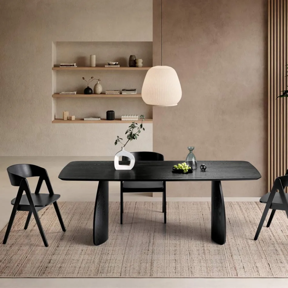 Mesa com efeito madeira e pés curvos, disponível em dois tamanhos e vários acabamentos - Argo Viadurini