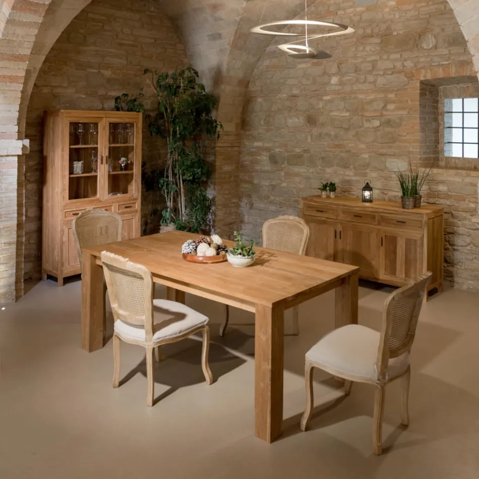 Mesa de sala de estar fixa de 190x100 cm em madeira maciça de teca - estilo flamengo Viadurini