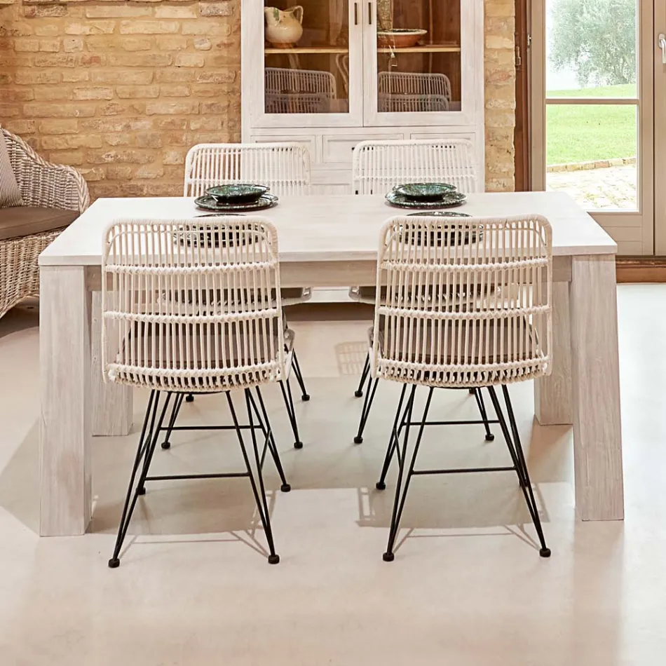 Mesa de sala de estar fixa de 190x100 cm em madeira maciça de teca - estilo flamengo Viadurini