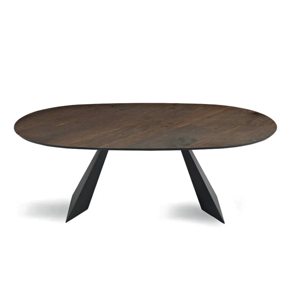 Mesa fixa 210x109 cm em metal e folheado oval a carvalho - Marcello Viadurini