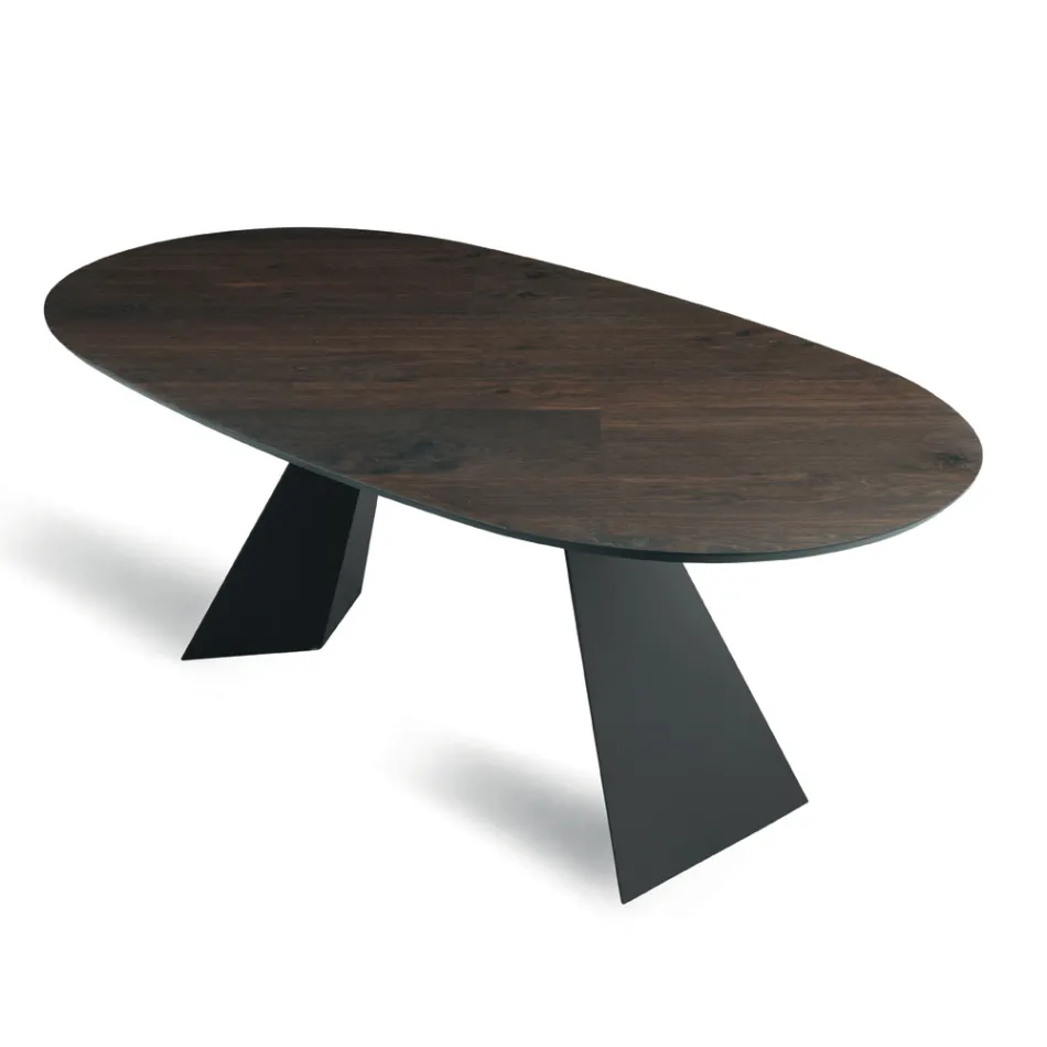 Mesa fixa 210x109 cm em metal e folheado oval a carvalho - Marcello Viadurini