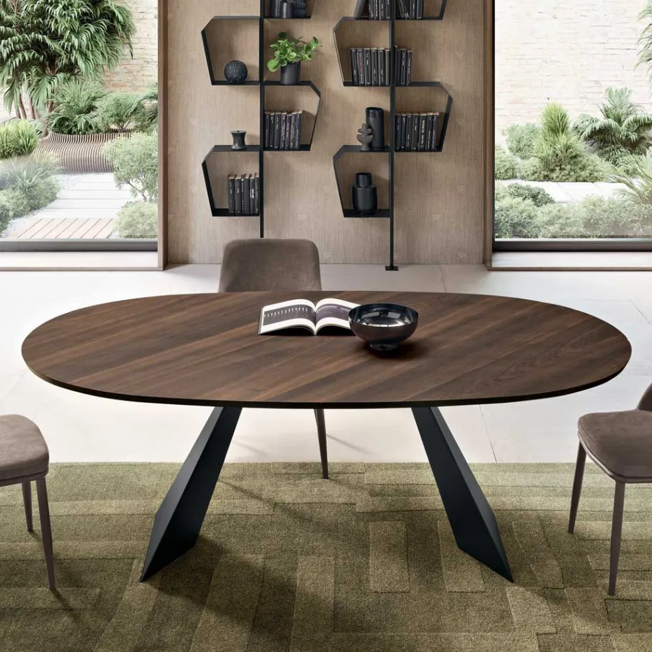 Mesa fixa 210x109 cm em metal e folheado oval a carvalho - Marcello Viadurini
