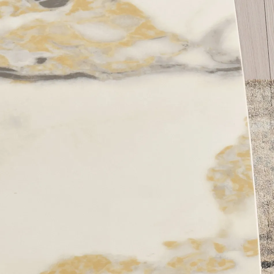 Mesa fixa 210x110 cm com tampo cerâmico com efeito mármore - Tano Viadurini