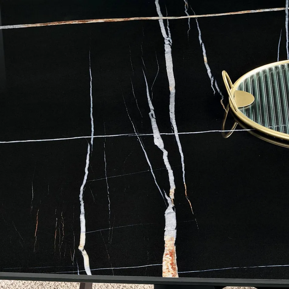 Mesa fixa 210x110 cm com tampo cerâmico com efeito mármore - Tano Viadurini