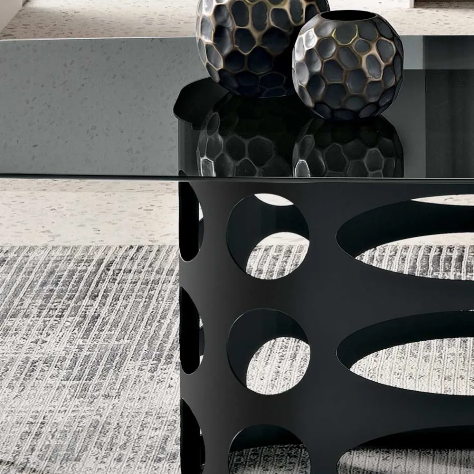 Mesa fixa 210x110 cm com tampo de vidro fumê liso, fabricada na Itália - Tano Viadurini