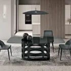 Mesa fixa 210x110 cm com tampo de vidro fumê liso, fabricada na Itália - Tano Viadurini