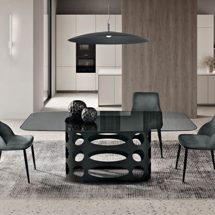 Mesa fixa 210x110 cm com tampo de vidro fumê liso, fabricada na Itália - Tano Viadurini