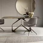 Mesa fixa 210x110 cm com tampo de vidro martelado e base de metal - Adriano Viadurini