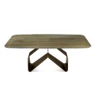 Mesa fixa 210x110 cm com tampo de vidro canelado e base metálica - Adriano Viadurini