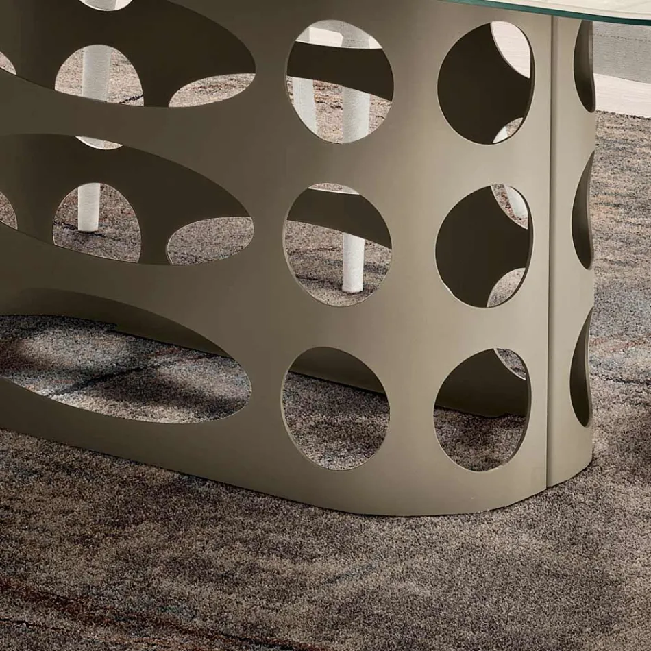 Mesa fixa 210x110 cm com tampo de vidro canelado, fabricada na Itália - Tano Viadurini