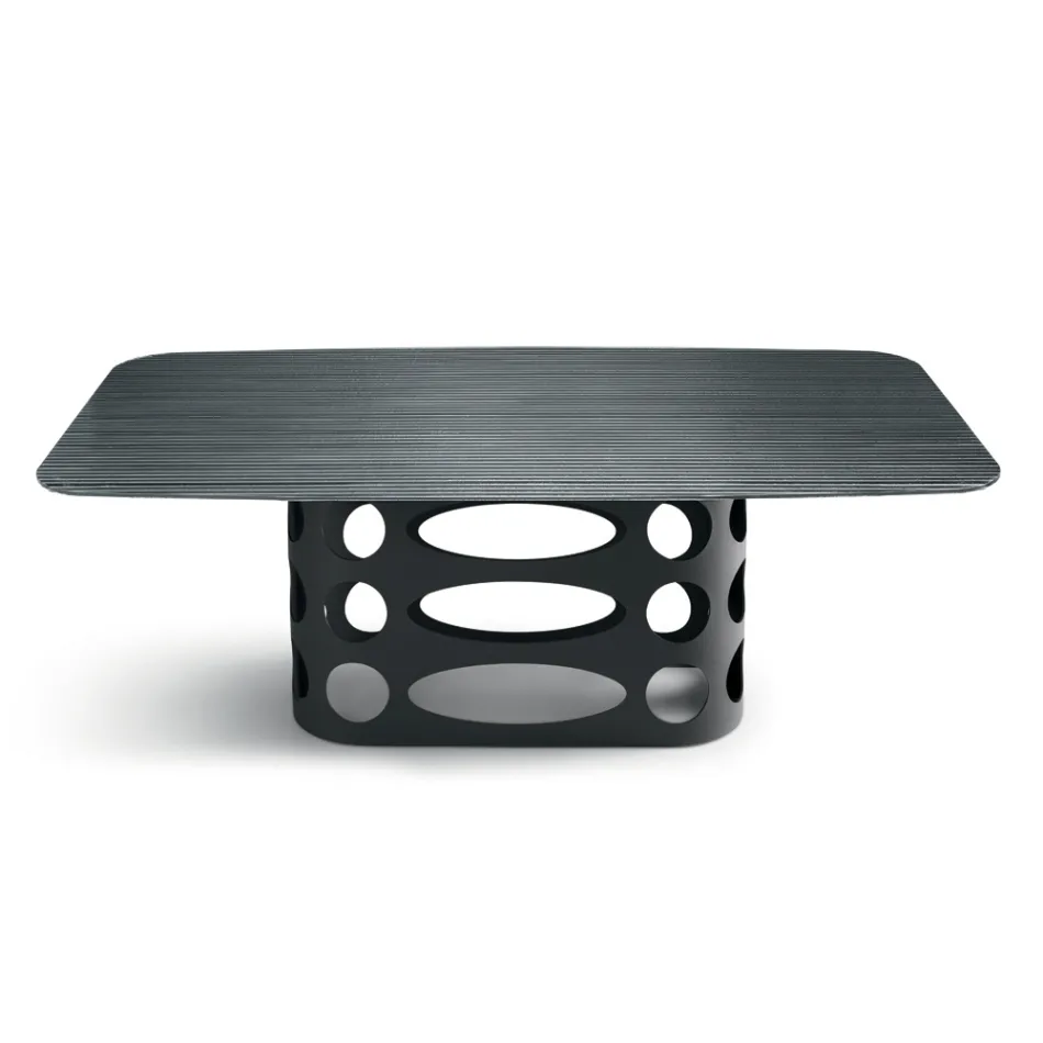 Mesa fixa 210x110 cm com tampo de vidro canelado, fabricada na Itália - Tano Viadurini