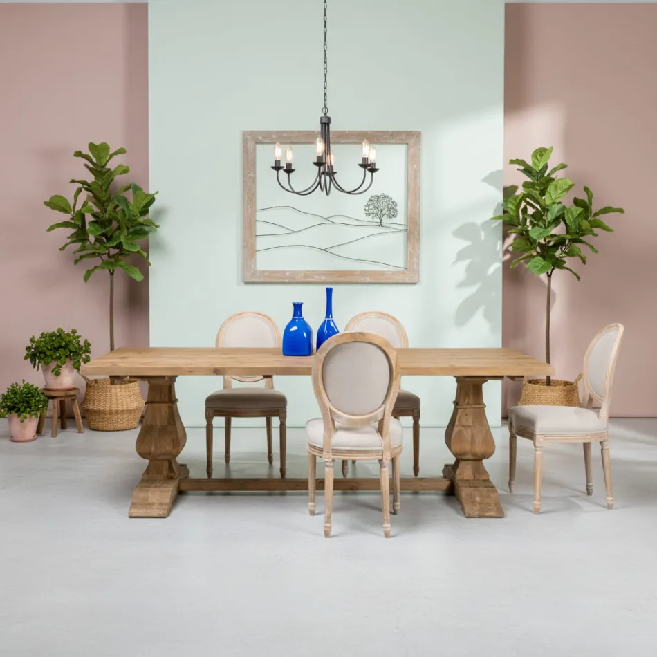 Mesa fixa 240x100 cm em madeira de pinho natural envelhecida - Africo Viadurini