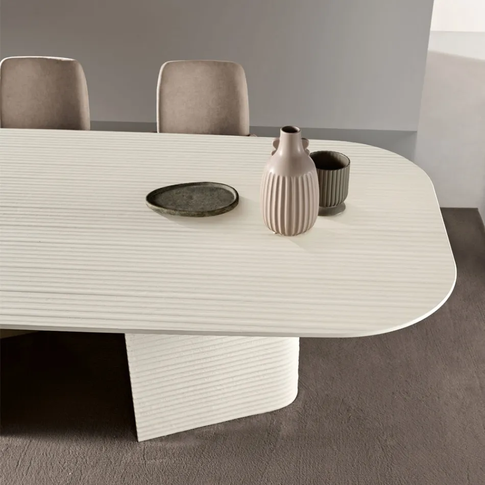 Mesa fixa 240x120 cm em vidro canelado ou pintado, fabricada na Itália - Varo Viadurini