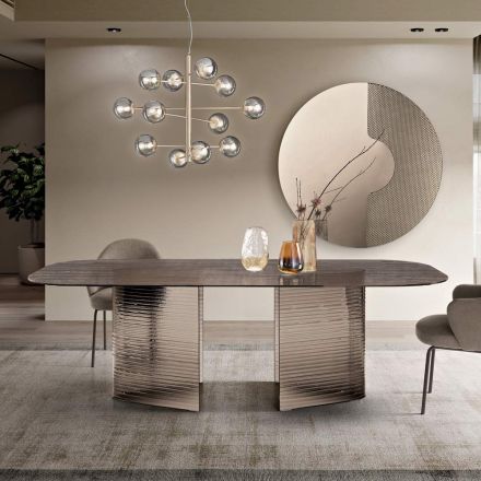 Mesa fixa 240x120 cm em vidro canelado transparente, fabricada na Itália - Varo Viadurini