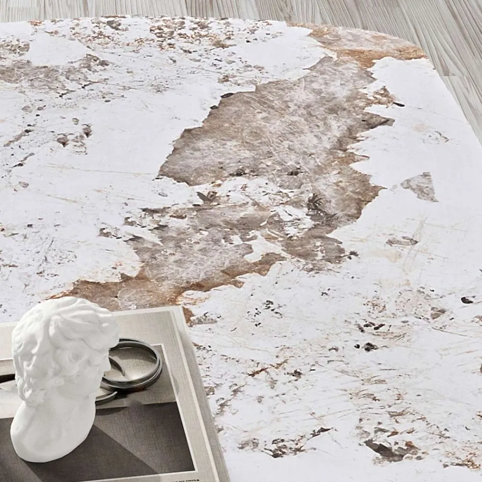 Mesa Fixa 300x120 cm em Metal e Tampo em Pedra Sinterizada - Valmira Viadurini