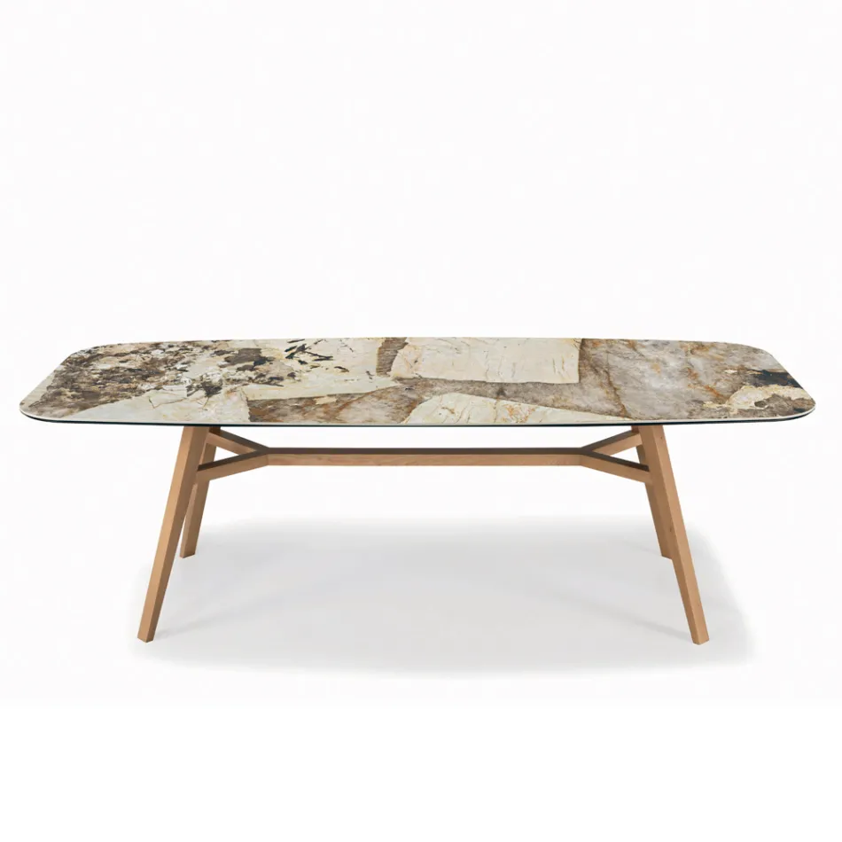 Mesa fixa em formato de barril com base de cinza de nogueira Canaletto fabricada na Itália - Norte Viadurini