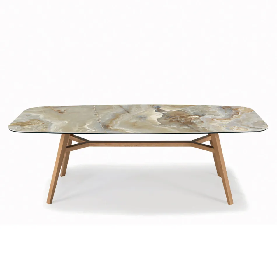 Mesa fixa em formato de barril com base de cinza de nogueira Canaletto fabricada na Itália - Norte Viadurini