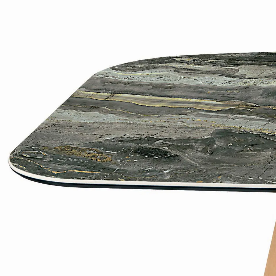 Mesa fixa em formato de barril com base de cinza de nogueira Canaletto fabricada na Itália - Norte Viadurini