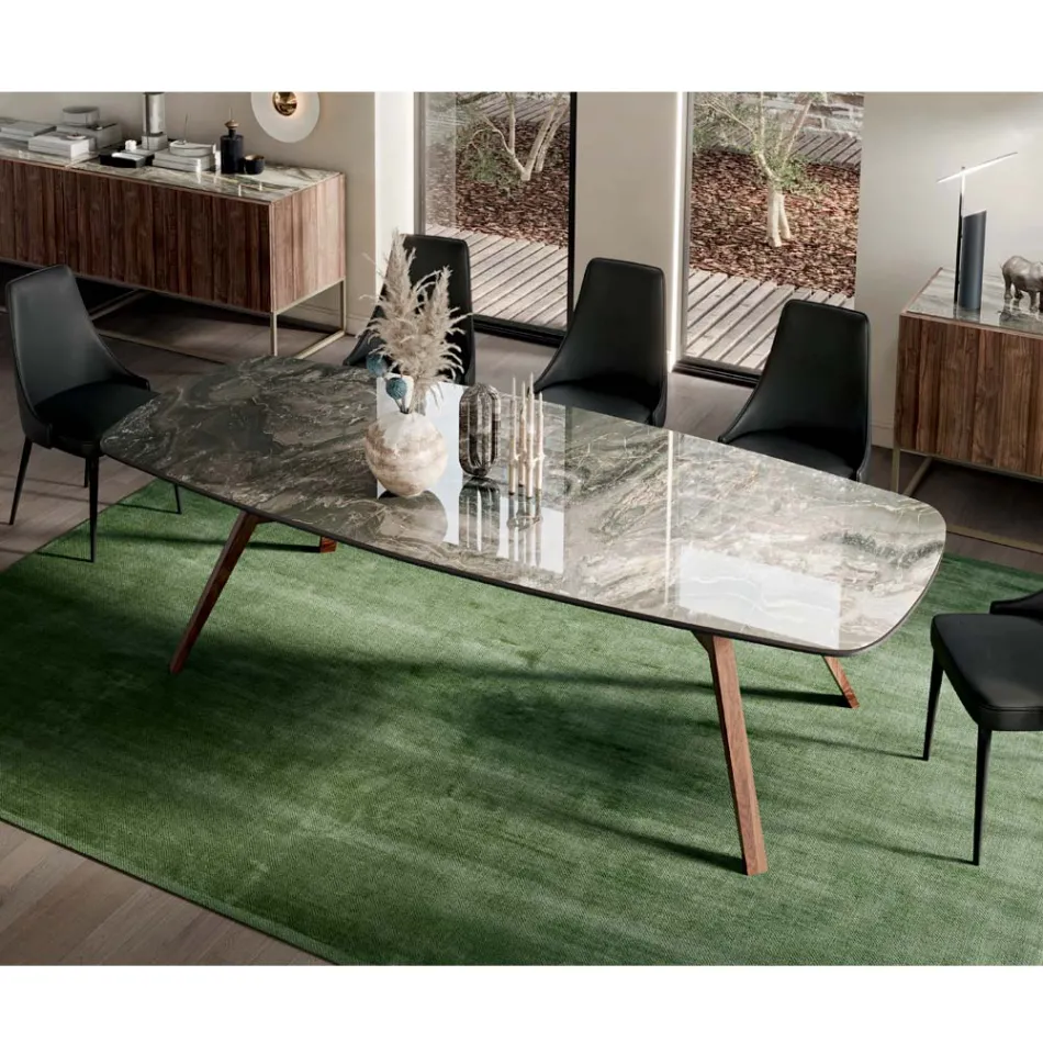 Mesa fixa em formato de barril com base de cinza de nogueira Canaletto fabricada na Itália - Norte Viadurini