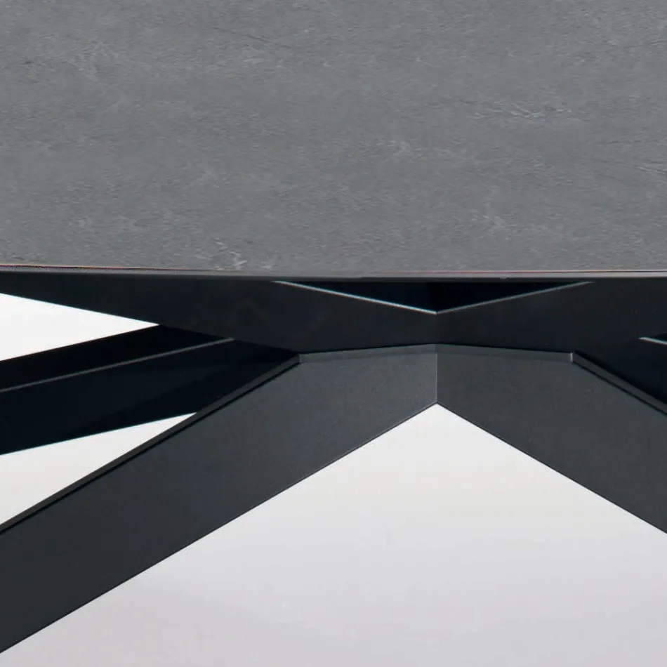 Mesa fixa em formato de barril com tampo laminado e aço Made in Italy - Grotta Viadurini