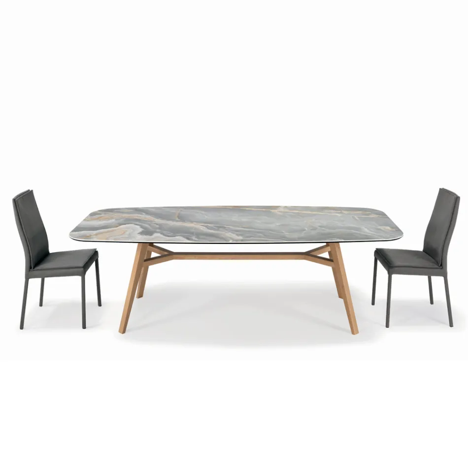 Mesa Fixa em Forma de Barril em Cerâmica e Madeira de Freixo Fabricada na Itália - Norte Viadurini