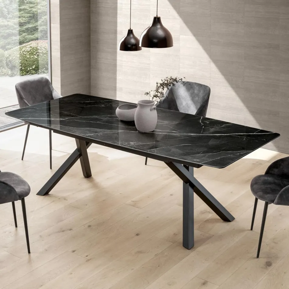 Mesa de Barril Fixa em Laminado Preto Calacatta Brilhante - Dialogo Viadurini