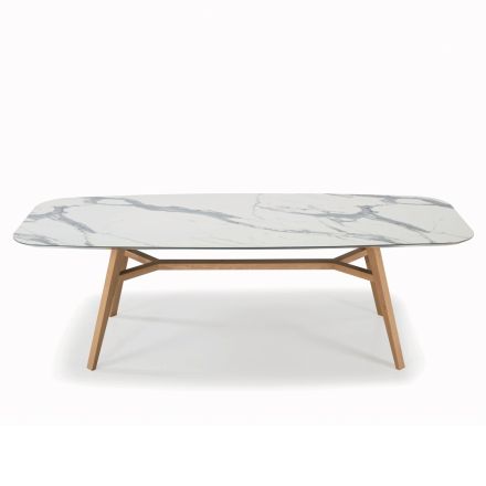 Mesa fixa em formato de barril em madeira laminada e freixo fabricada na Itália - Norte Viadurini