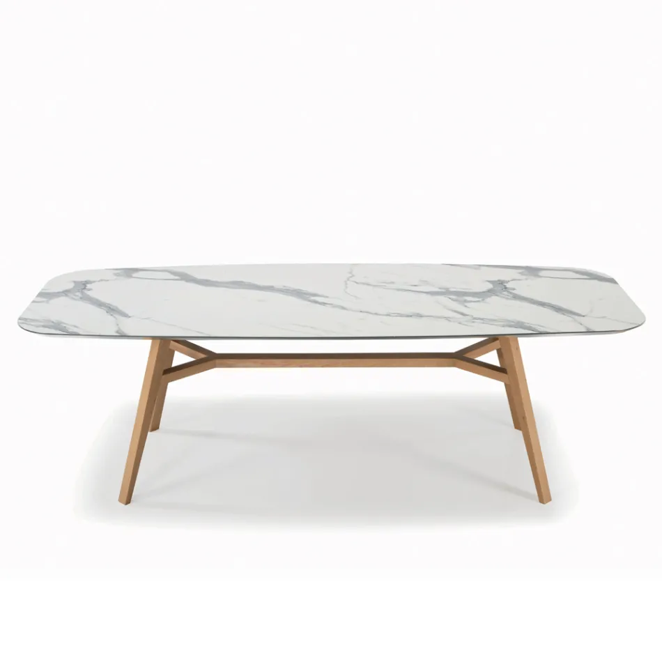 Mesa fixa em formato de barril em madeira laminada e freixo fabricada na Itália - Norte Viadurini