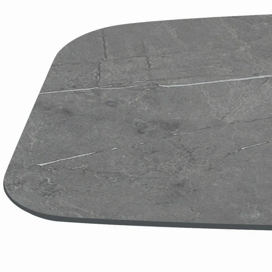 Mesa Fixa com Base em Aço Preto e Tampo Laminado Fabricado na Itália - Vidros Viadurini