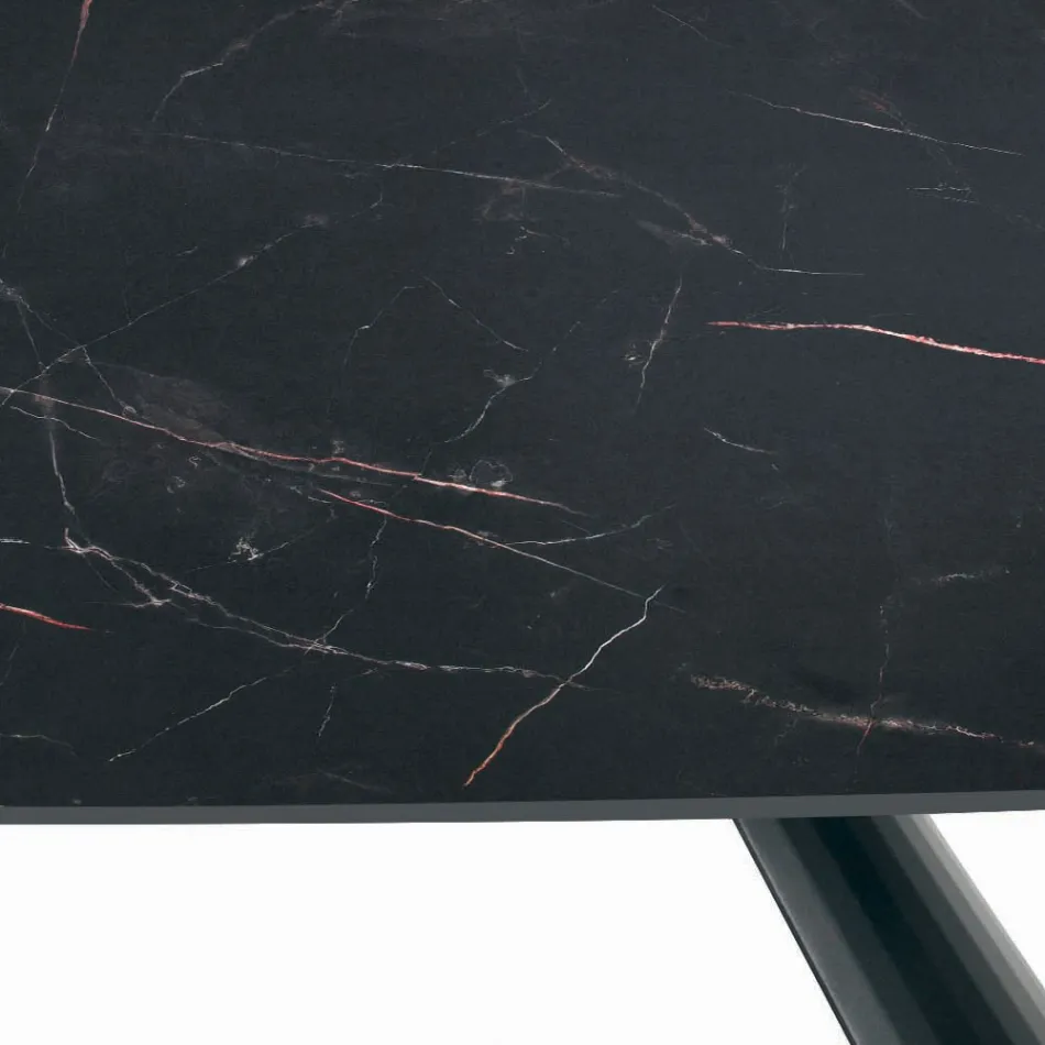 Mesa Fixa com Base em Aço Preto e Tampo Laminado Fabricado na Itália - Vidros Viadurini