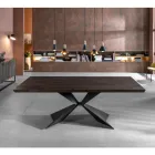 Mesa Fixa com Base Metálica e Tampo em Carvalho Folheado - Azul Marinho Viadurini