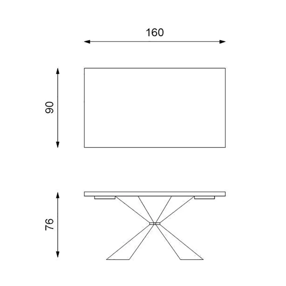 Mesa Fixa com Base Metálica e Tampo em Carvalho Folheado - Azul Marinho Viadurini