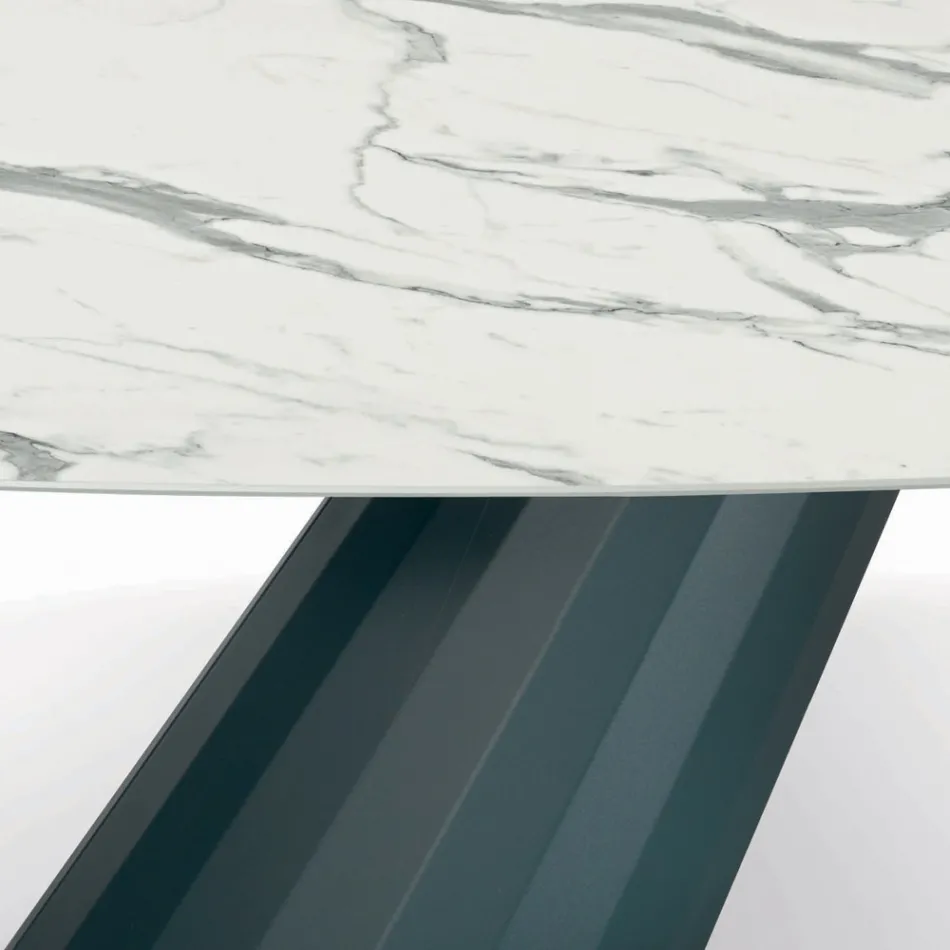 Mesa Fixa com Tampo Laminado em Forma de Barril Made in Italy - Calças Viadurini