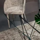 Mesa Fixa com Tampo de Vidro em Forma de Barril e Base em Aço Fabricado na Itália - Ezzellino Viadurini