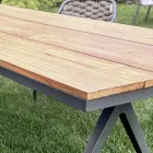 Mesa Fixa para Exterior 220x100 cm em Alumínio e Teca Maciça - Nara Viadurini