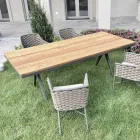 Mesa Fixa para Exterior 220x100 cm em Alumínio e Teca Maciça - Nara Viadurini