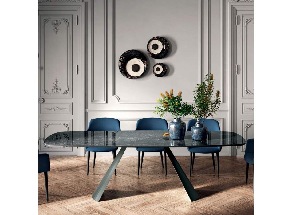 Mesa de Jantar Fixa com Tampo em Barril em Cerâmica Made in Italy - Vidros Viadurini