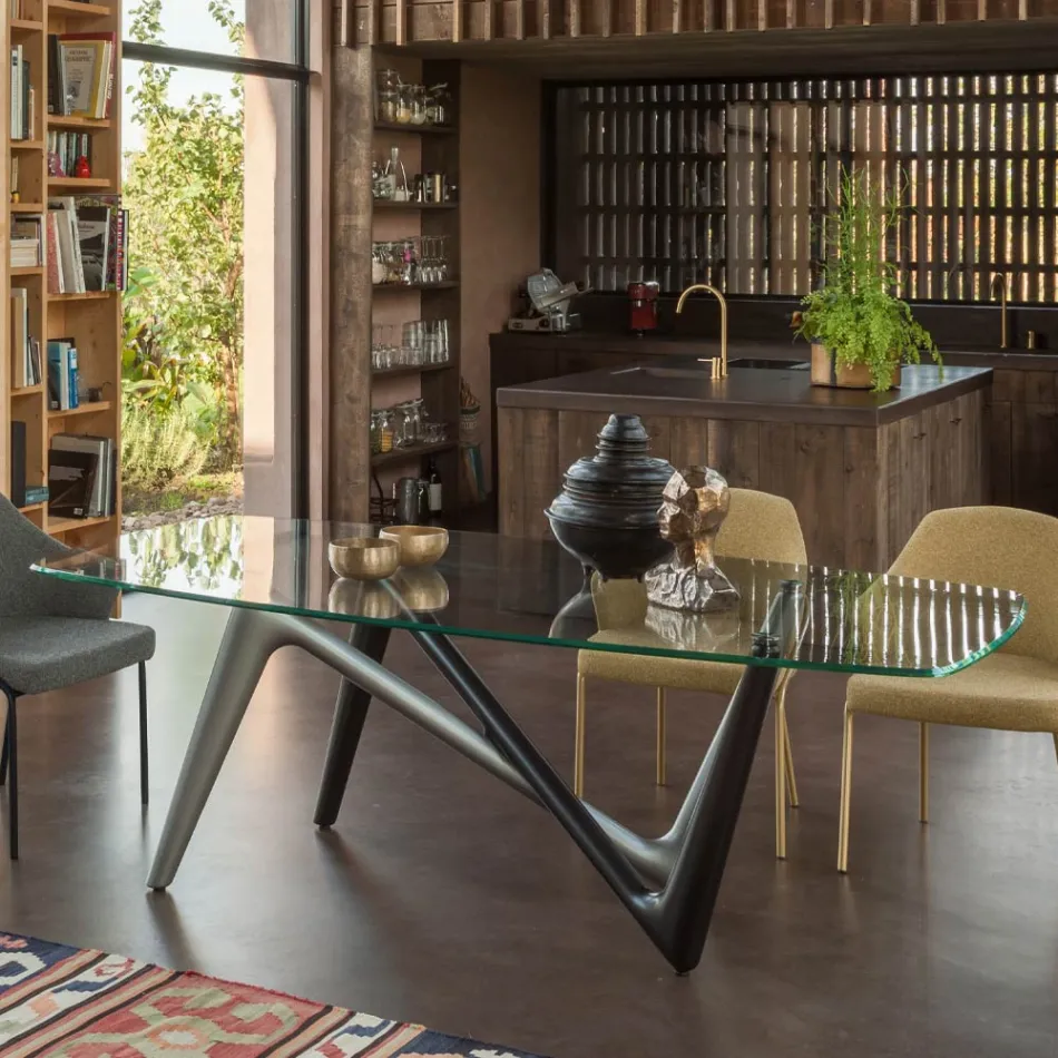 Mesa de Jantar Fixa em Vidro e Poliuretano Rígido Fabricado na Itália - Lavanda Viadurini