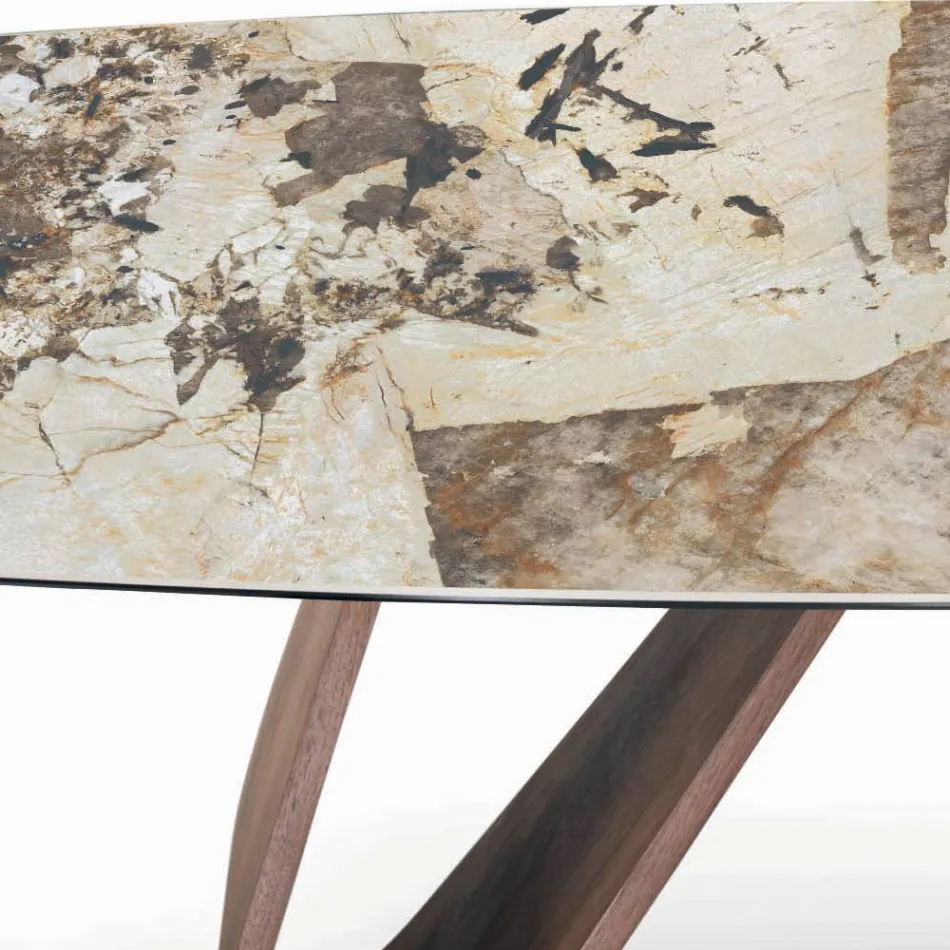 Mesa Fixa de Sala com Base de Madeira Made in Italy - Equatore Viadurini