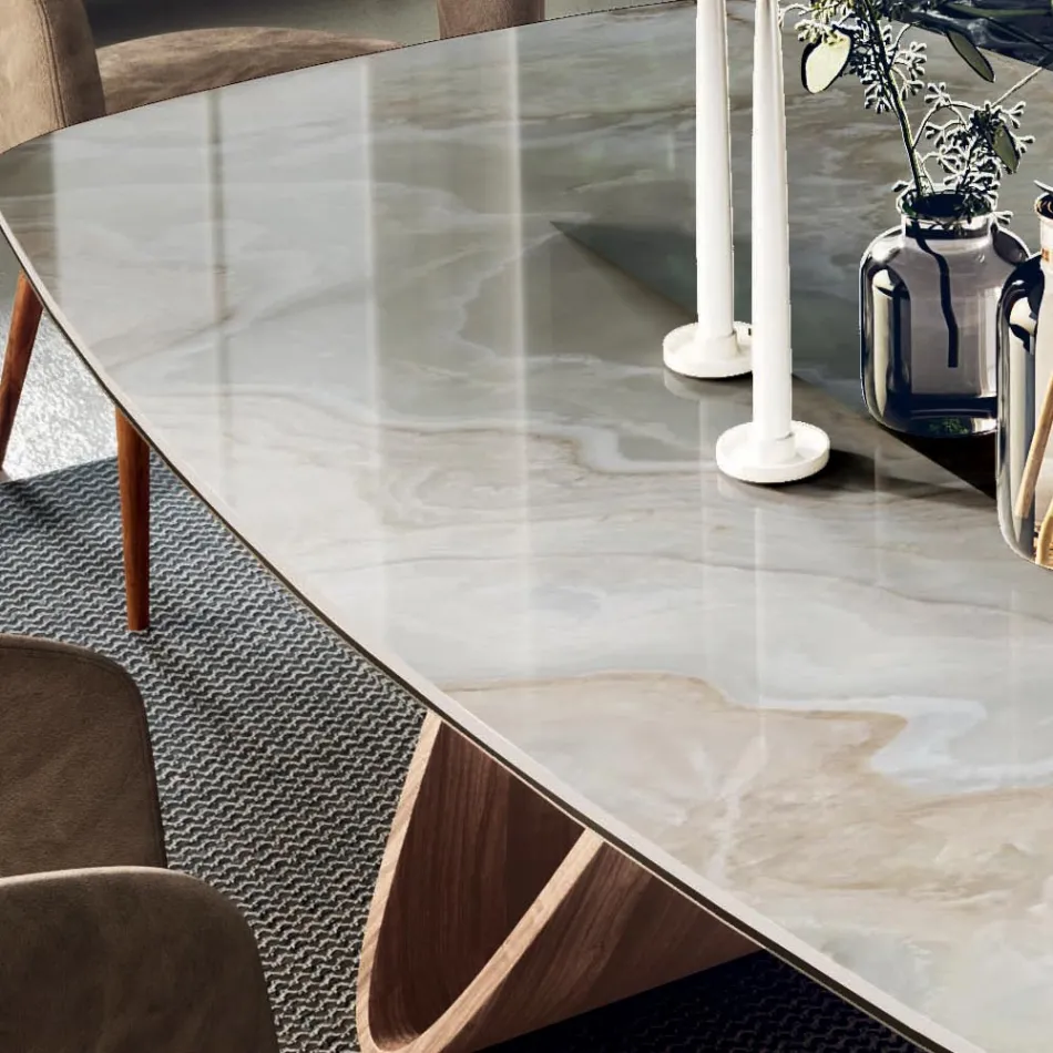 Mesa Fixa de Sala com Base de Madeira Made in Italy - Equatore Viadurini