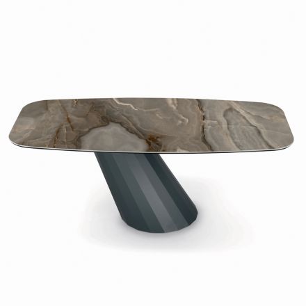 Mesa Fixa em Aço e Tampo Cerâmico Fabricado na Itália - Calças Viadurini