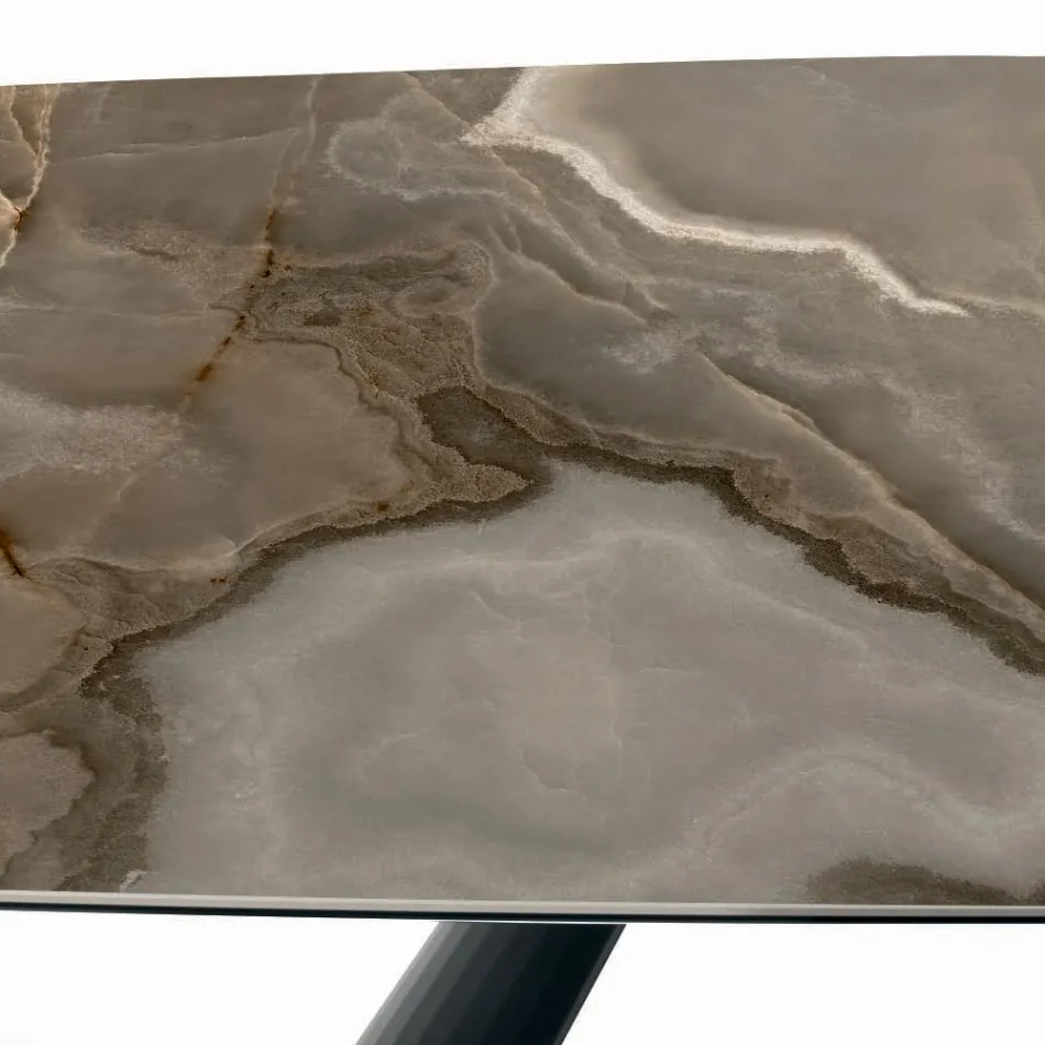 Mesa e Base Fixa de Cerâmica em Aço Pintado de Preto Fabricado na Itália - Vidros Viadurini