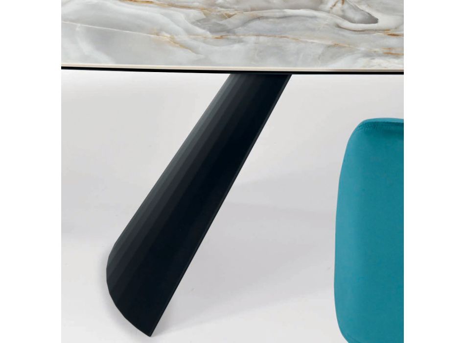 Mesa e Base Fixa de Cerâmica em Aço Pintado de Preto Fabricado na Itália - Vidros Viadurini