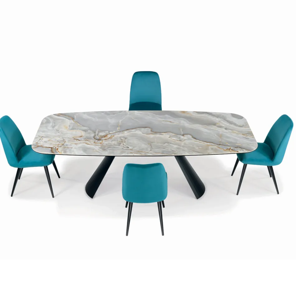 Mesa e Base Fixa de Cerâmica em Aço Pintado de Preto Fabricado na Itália - Vidros Viadurini