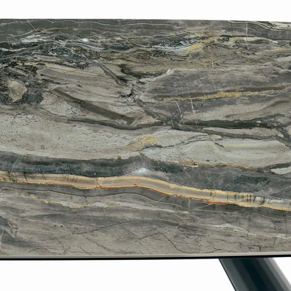 Mesa e Base Fixa de Cerâmica em Aço Pintado de Preto Fabricado na Itália - Vidros Viadurini