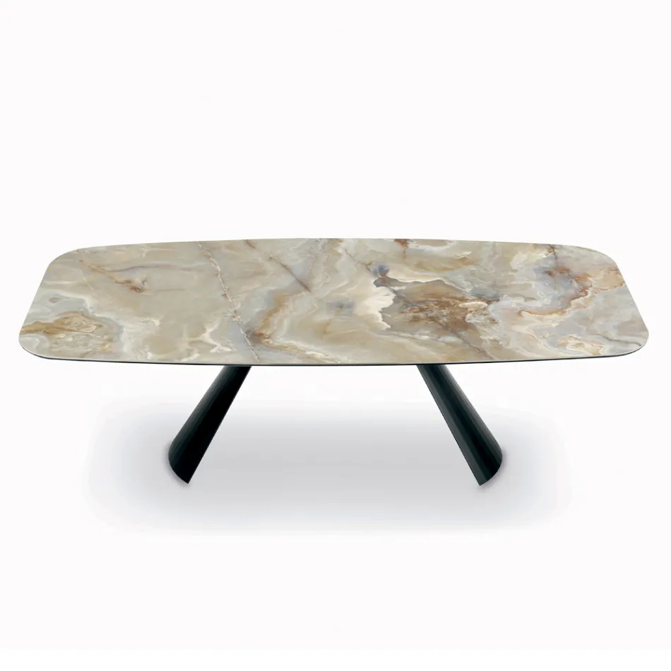 Mesa e Base Fixa de Cerâmica em Aço Pintado de Preto Fabricado na Itália - Vidros Viadurini