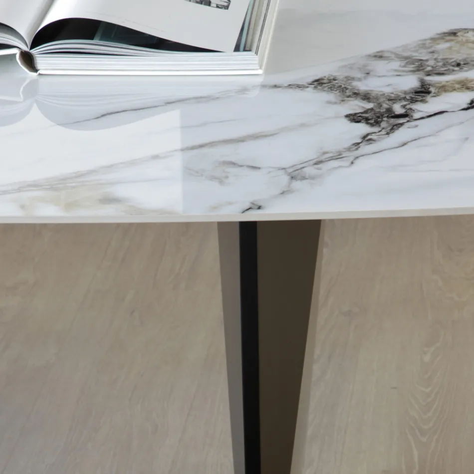 Mesa Fixa em Metal e Tampo Cerâmico Arabesco Brilhante - Eronte Viadurini